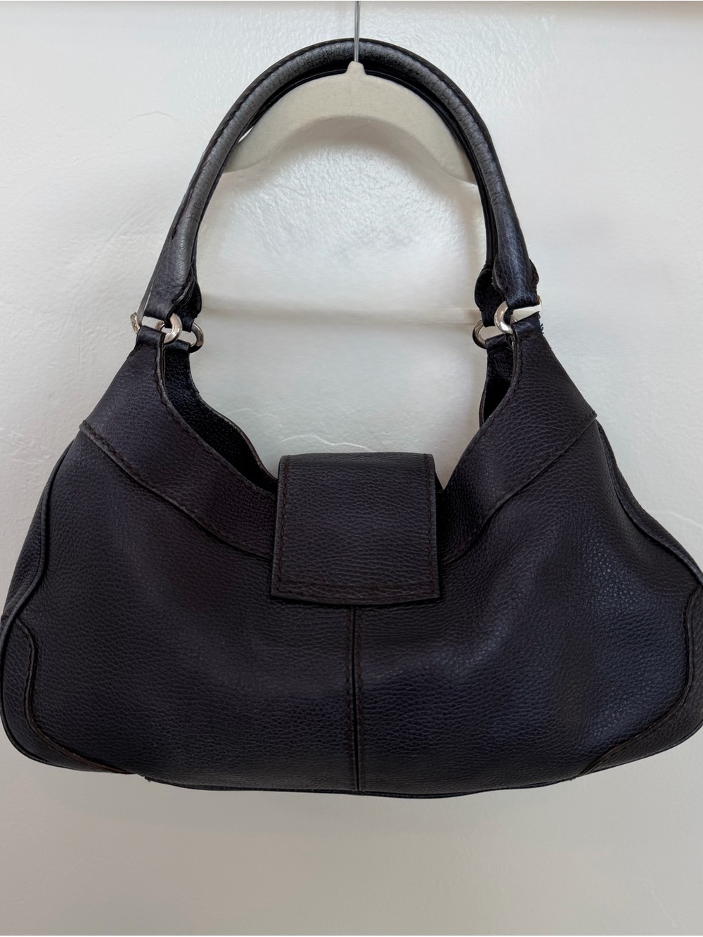 TODS Black Subtle Metallic Leather Hobo Shoulder Bag - Picture 2 of 12